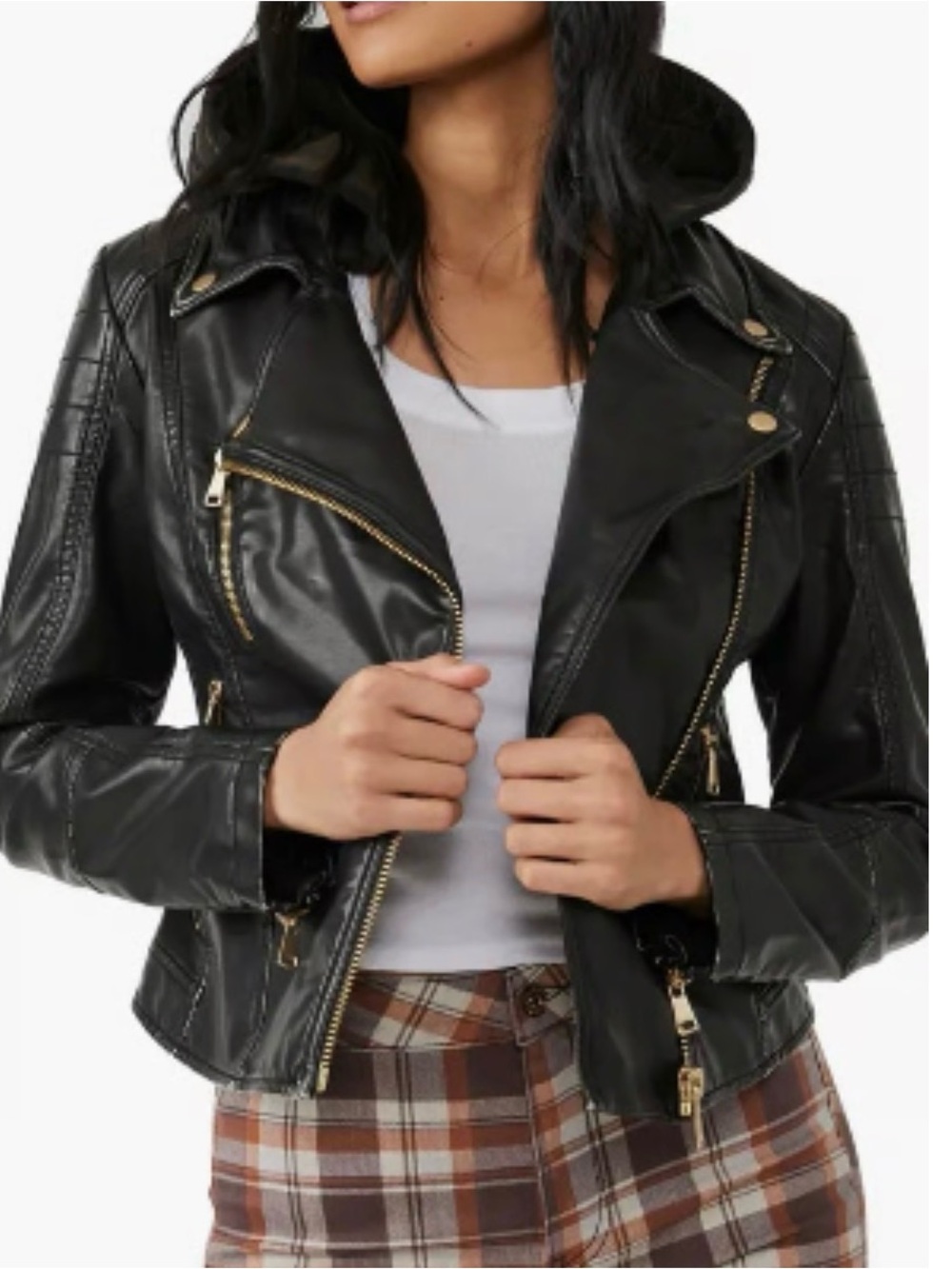 Free People We The Free Harriett Vegan Leather Moto Jacket with Gold Hardware M